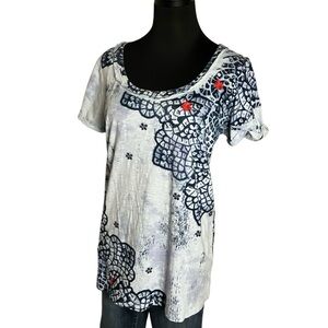 Lucky Brand Tee Womens Patterned Embroidery Floral Size Large